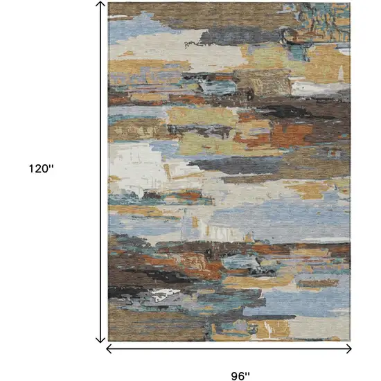 Brown Blue Ivory And Gold Abstract Washable Indoor Outdoor Area Rug Photo 3