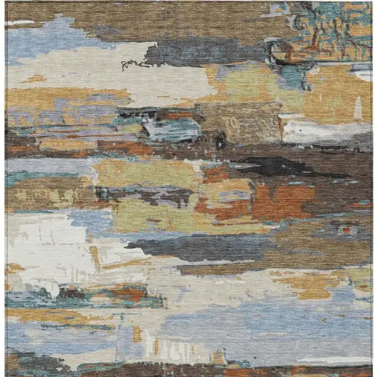 Brown Blue Ivory And Gold Abstract Washable Indoor Outdoor Area Rug Photo 4