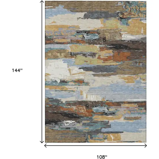 Brown Blue Ivory And Gold Abstract Washable Indoor Outdoor Area Rug Photo 3