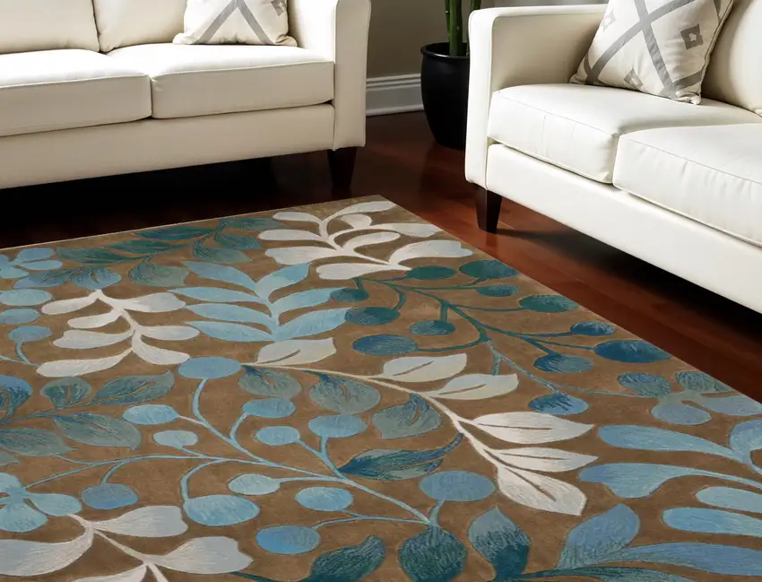 Brown Botanical Leaves Area Rug Photo 1