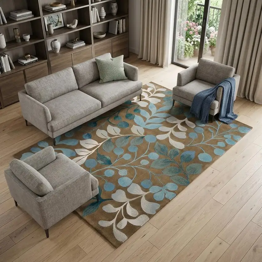 Brown Botanical Leaves Area Rug Photo 1