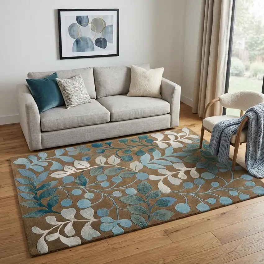 Brown Botanical Leaves Area Rug Photo 1