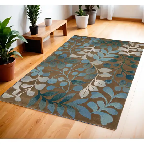 Brown Botanical Leaves Area Rug Photo 1