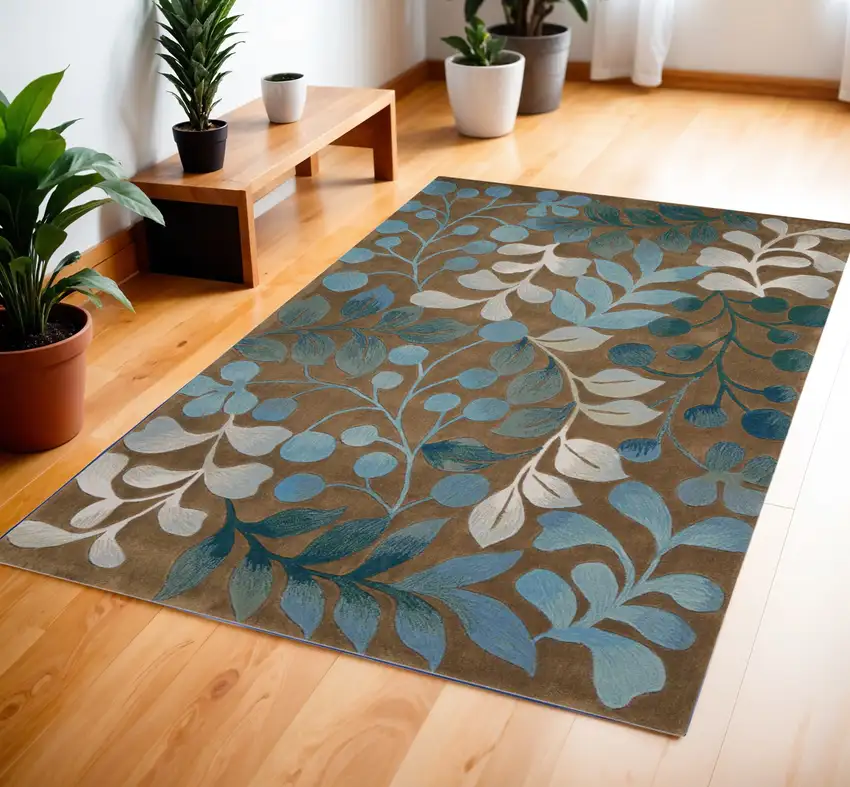 Brown Botanical Leaves Area Rug Photo 1