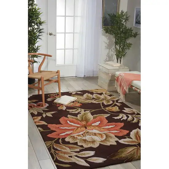 Brown Botanical Leaves Hand Carved Handmade Area Rug Photo 5