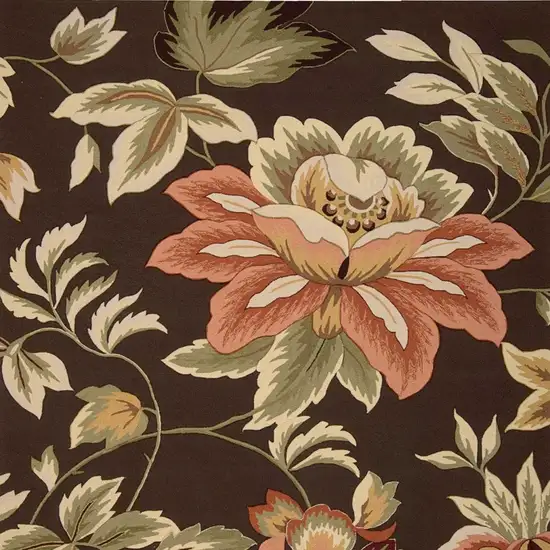 Brown Botanical Leaves Hand Carved Handmade Area Rug Photo 7