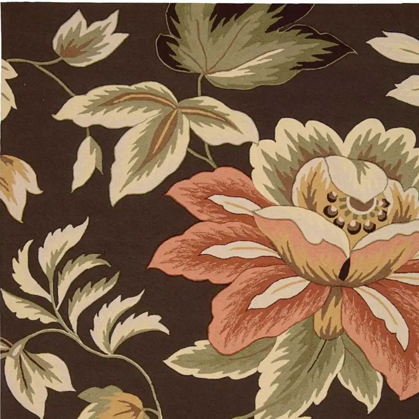 Brown Botanical Leaves Hand Carved Handmade Area Rug Photo 6