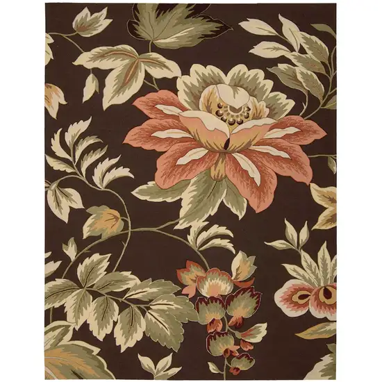 Brown Botanical Leaves Hand Carved Handmade Area Rug Photo 2