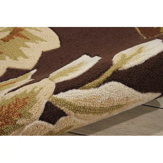 Brown Botanical Leaves Hand Carved Handmade Area Rug Photo 9