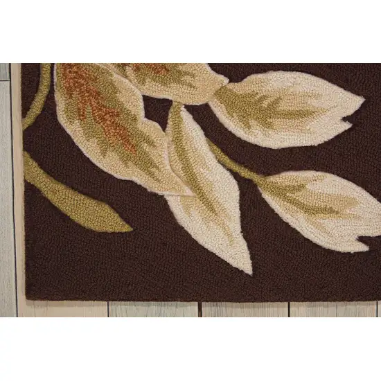 Brown Botanical Leaves Hand Carved Handmade Area Rug Photo 8