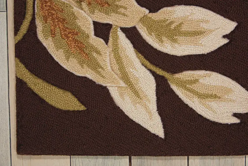 Brown Botanical Leaves Hand Carved Handmade Area Rug Photo 8