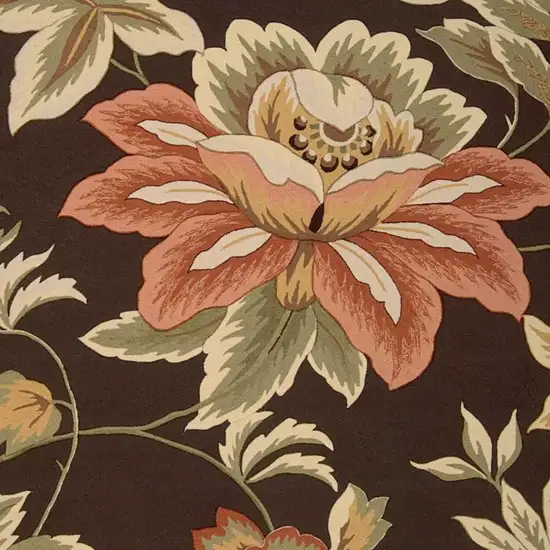 Brown Botanical Leaves Hand Carved Handmade Area Rug Photo 3