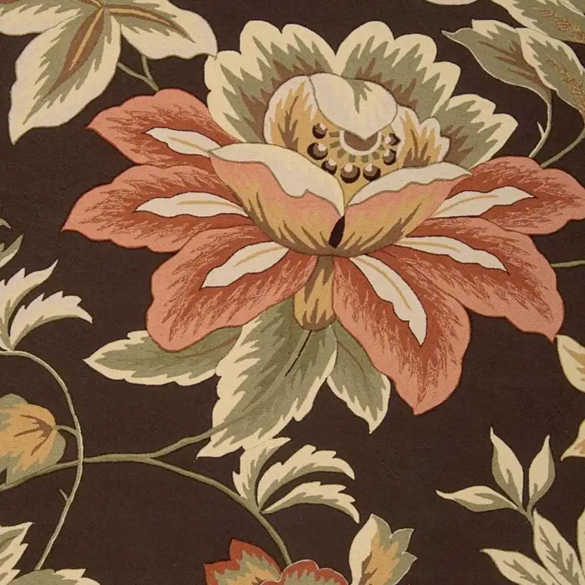 Brown Botanical Leaves Hand Carved Handmade Area Rug Photo 3