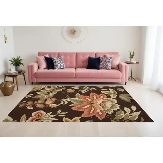 Brown Botanical Leaves Hand Carved Handmade Area Rug Photo 1