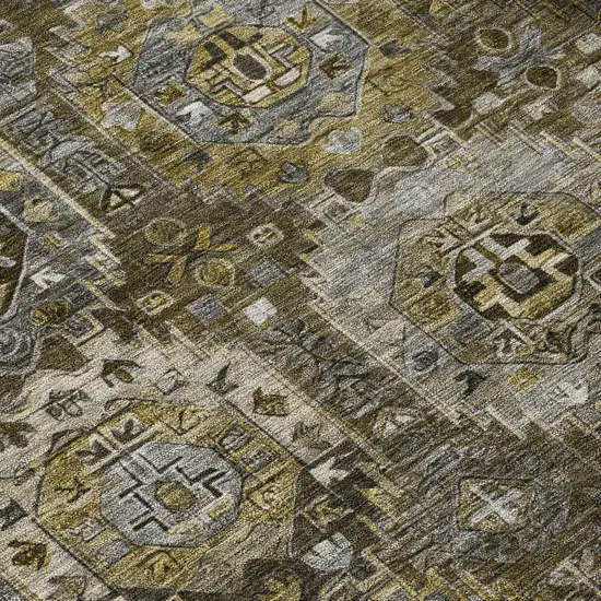 Brown Charcoal And Beige Medallion Washable Indoor Outdoor Area Rug Photo 9