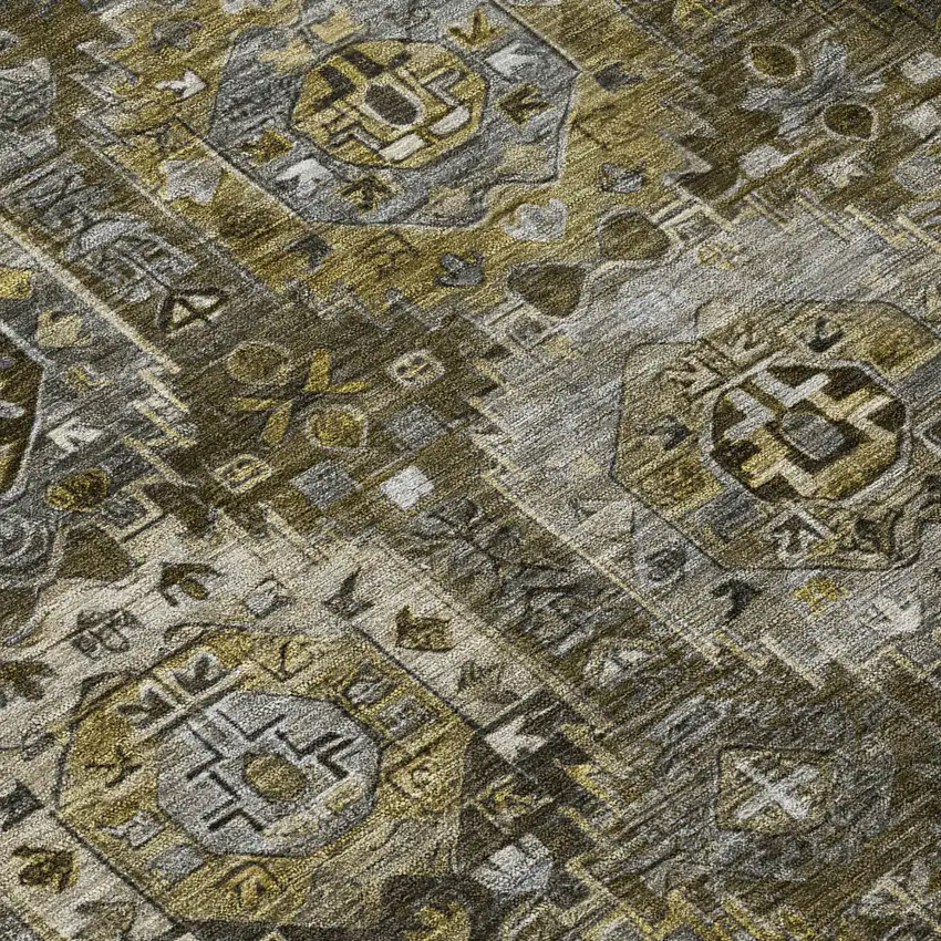 Brown Charcoal And Beige Medallion Washable Indoor Outdoor Area Rug Photo 9