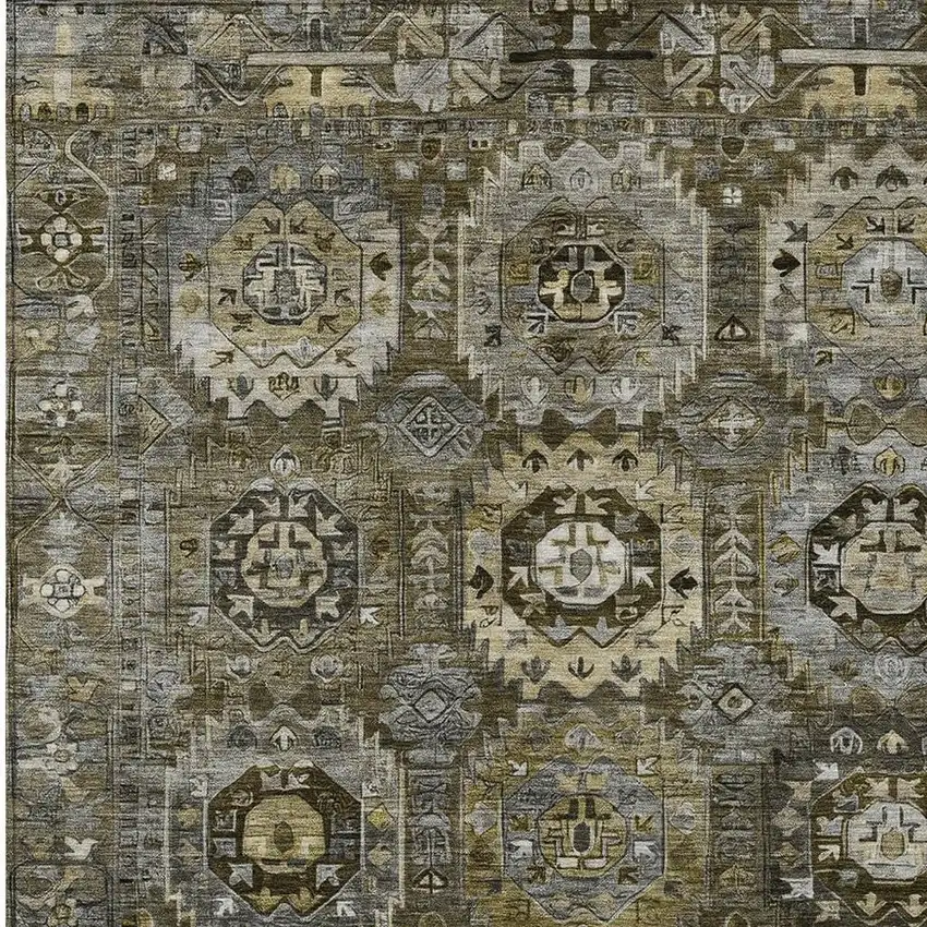 Brown Charcoal And Beige Medallion Washable Indoor Outdoor Area Rug Photo 7