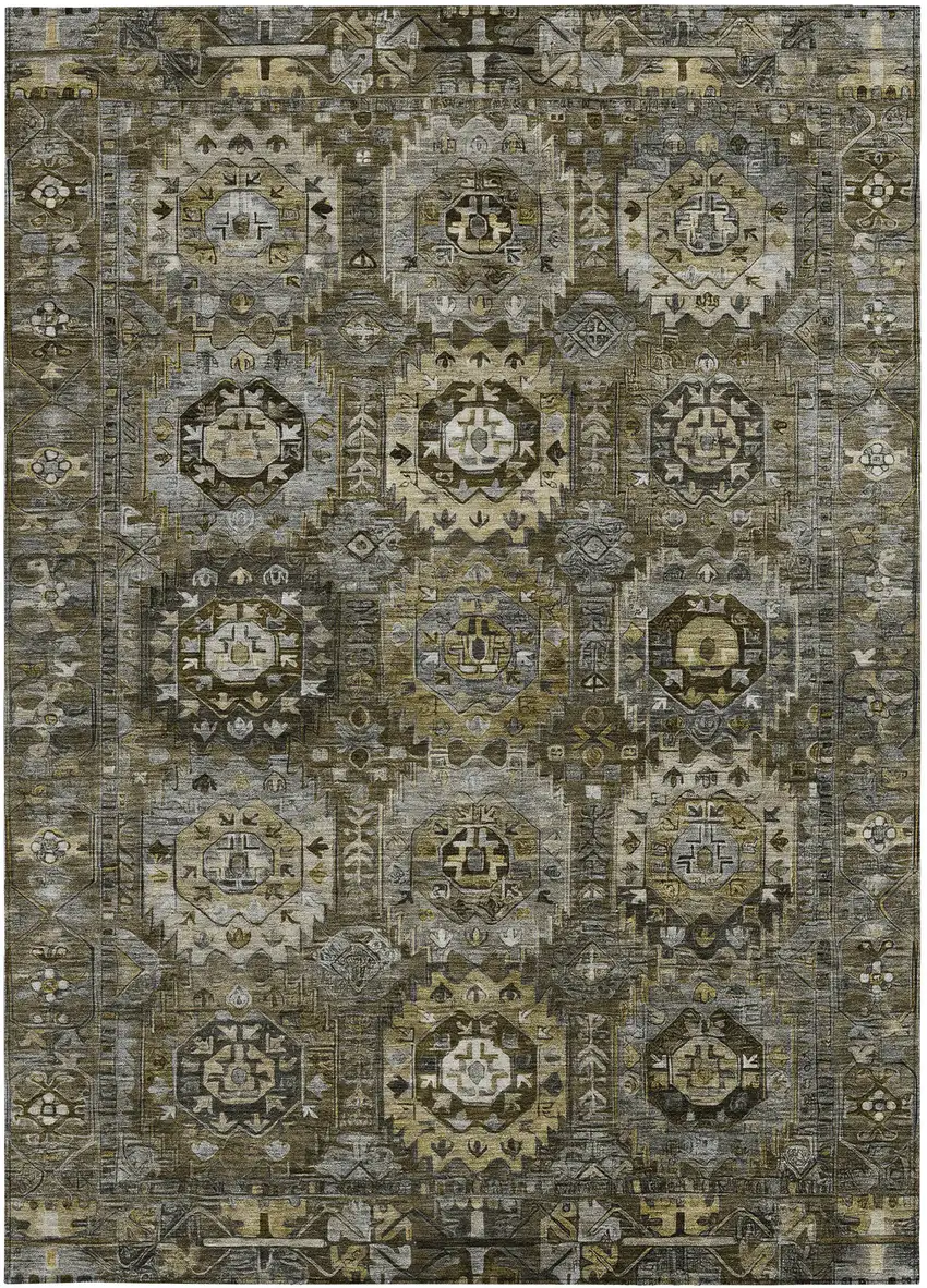 Brown Charcoal And Beige Medallion Washable Indoor Outdoor Area Rug Photo 4