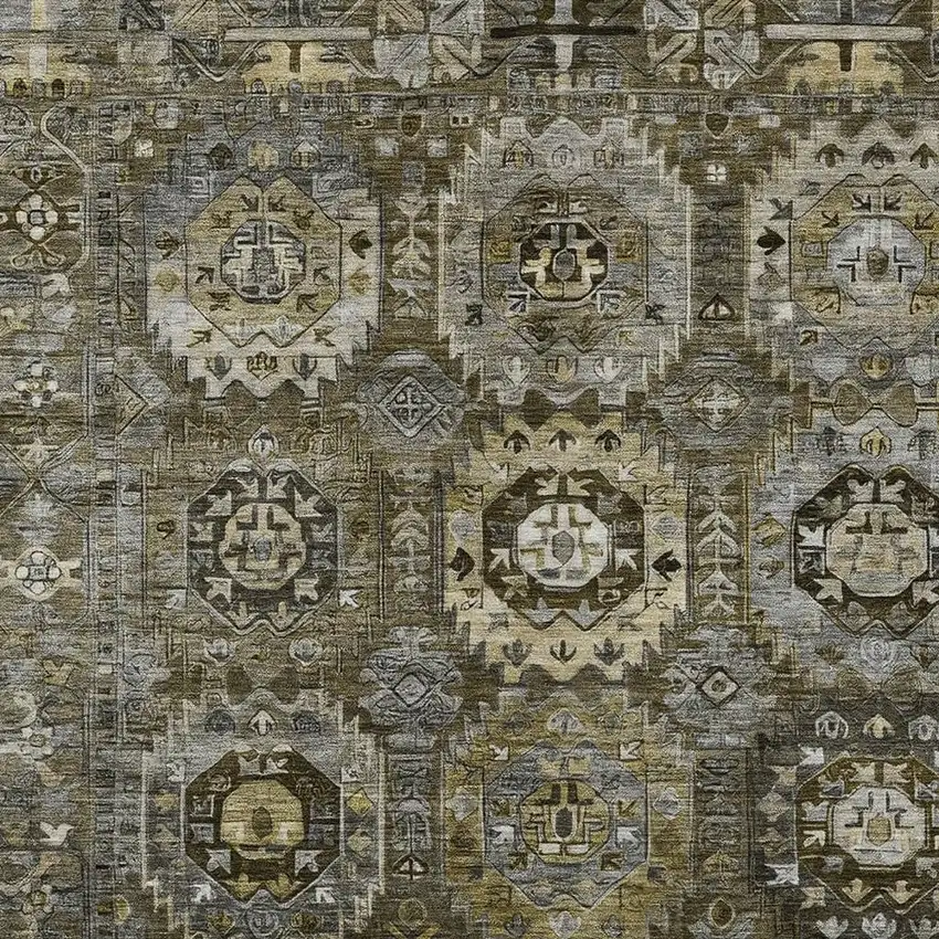 Brown Charcoal And Beige Medallion Washable Indoor Outdoor Area Rug Photo 3