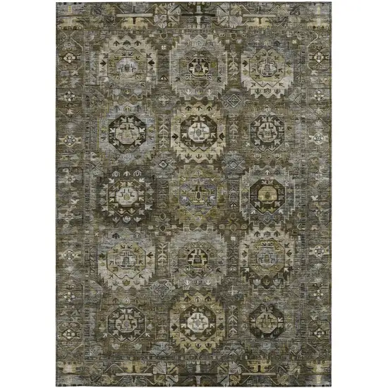 Brown Charcoal And Beige Medallion Washable Indoor Outdoor Area Rug Photo 3