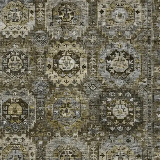 Brown Charcoal And Beige Medallion Washable Indoor Outdoor Area Rug Photo 4