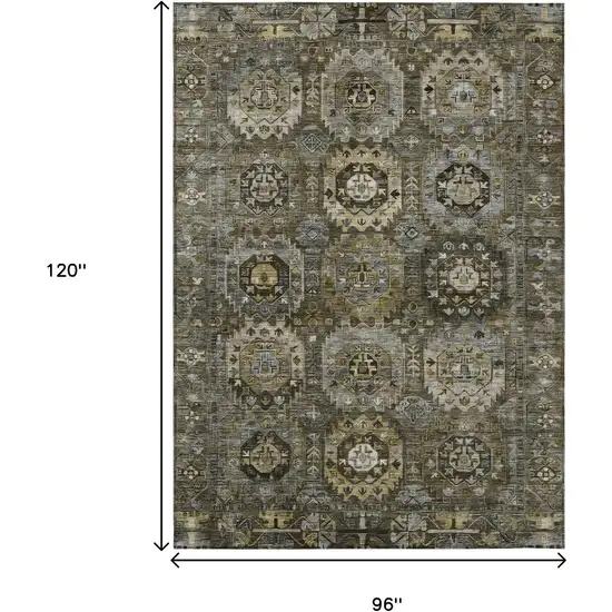 Brown Charcoal And Beige Medallion Washable Indoor Outdoor Area Rug Photo 9