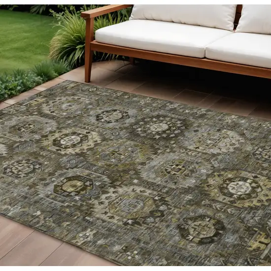 Brown Charcoal And Beige Medallion Washable Indoor Outdoor Area Rug Photo 2