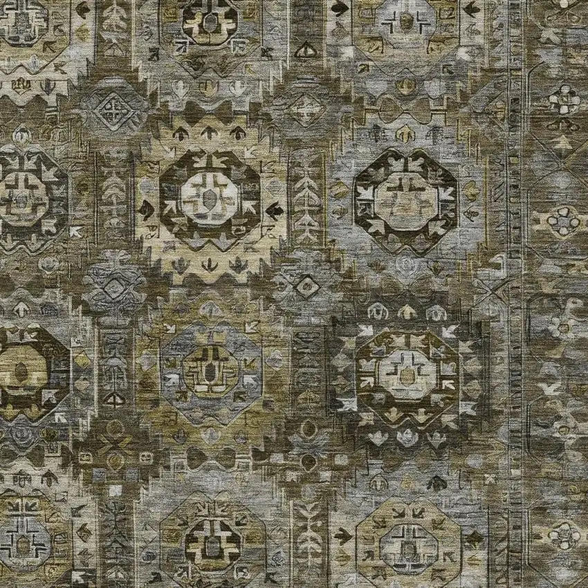 Brown Charcoal And Beige Medallion Washable Indoor Outdoor Area Rug Photo 6