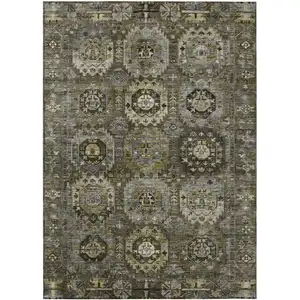Photo of Brown Charcoal And Beige Medallion Washable Indoor Outdoor Area Rug