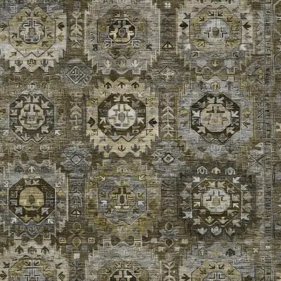 Brown Charcoal And Beige Medallion Washable Indoor Outdoor Area Rug Photo 6