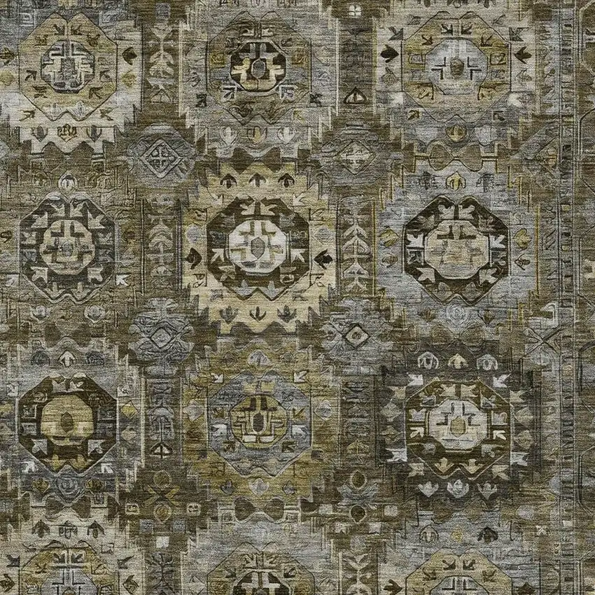 Brown Charcoal And Beige Medallion Washable Indoor Outdoor Area Rug Photo 6