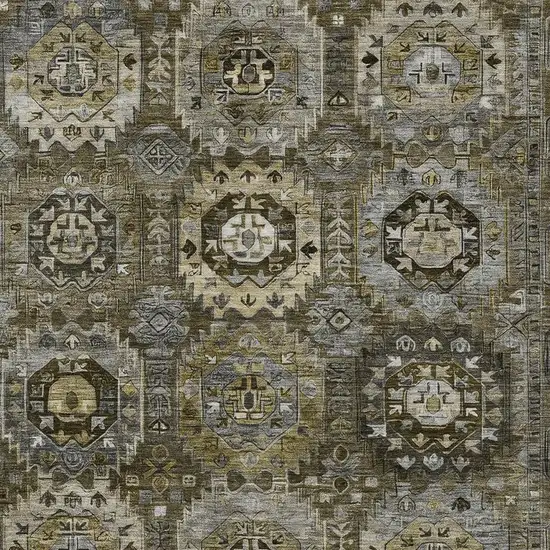 Brown Charcoal And Beige Medallion Washable Indoor Outdoor Area Rug Photo 4