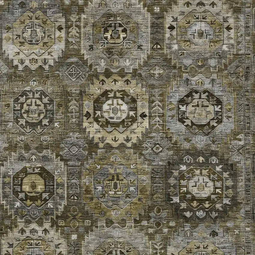 Brown Charcoal And Beige Medallion Washable Indoor Outdoor Area Rug Photo 4