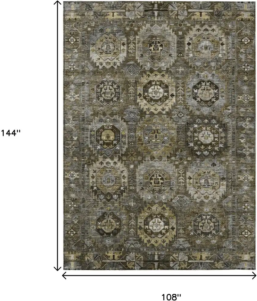Brown Charcoal And Beige Medallion Washable Indoor Outdoor Area Rug Photo 9