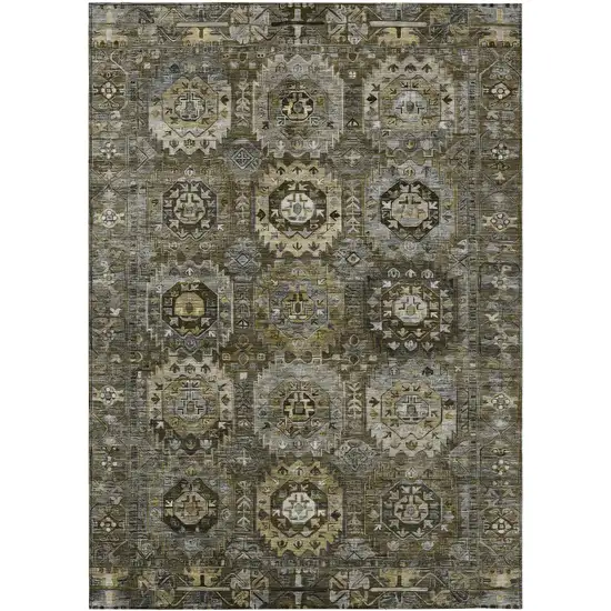 Brown Charcoal And Beige Medallion Washable Indoor Outdoor Area Rug Photo 1
