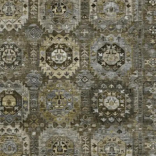 Brown Charcoal And Beige Medallion Washable Indoor Outdoor Area Rug Photo 3