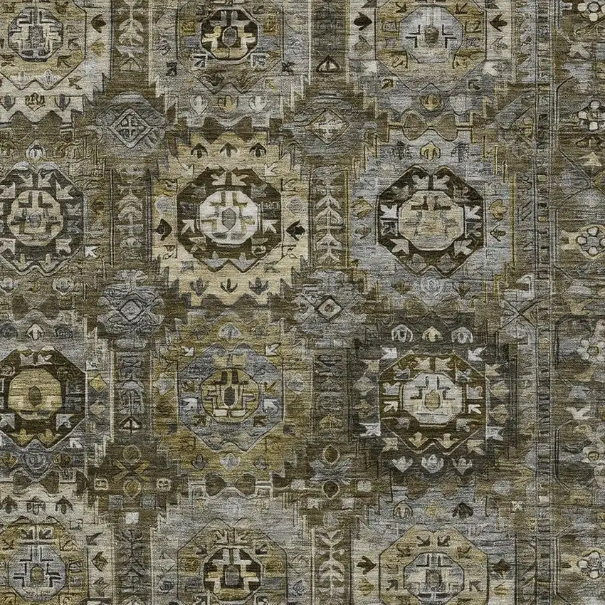 Brown Charcoal And Beige Medallion Washable Indoor Outdoor Area Rug Photo 3