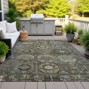 Photo of Brown Charcoal And Beige Medallion Washable Indoor Outdoor Area Rug