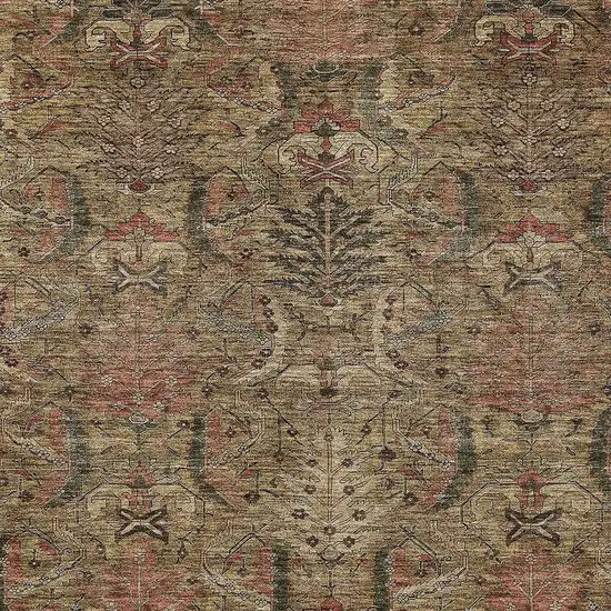 Brown Charcoal And Brick Red Damask Washable Indoor Outdoor Area Rug Photo 5