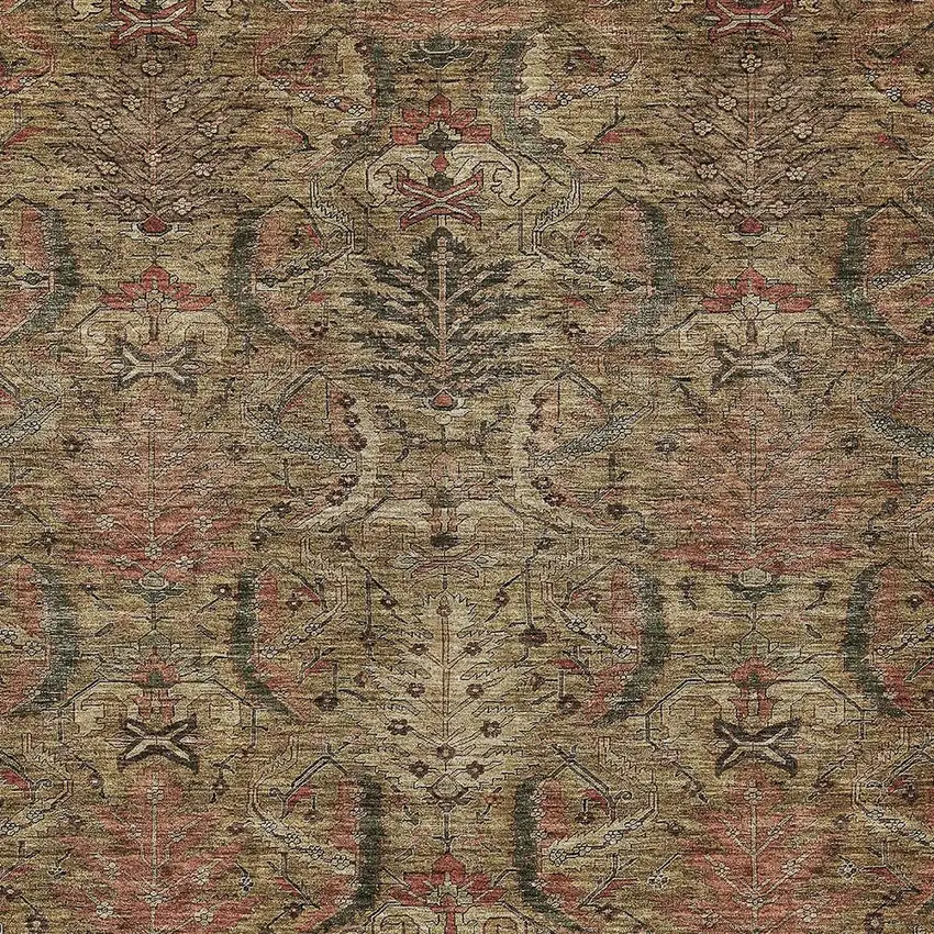 Brown Charcoal And Brick Red Damask Washable Indoor Outdoor Area Rug Photo 5