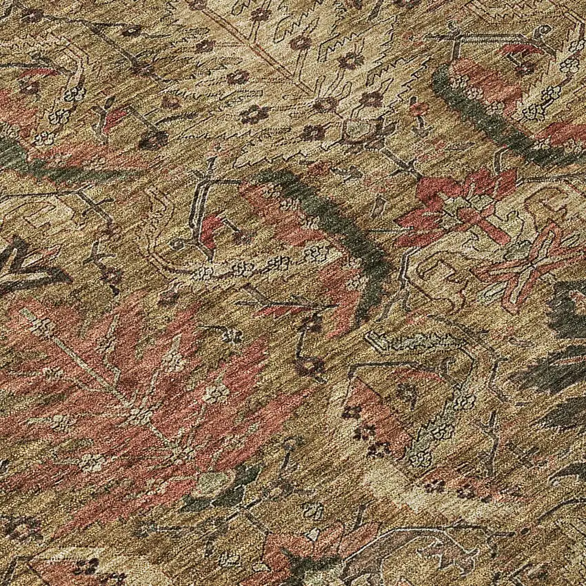 Brown Charcoal And Brick Red Damask Washable Indoor Outdoor Area Rug Photo 8