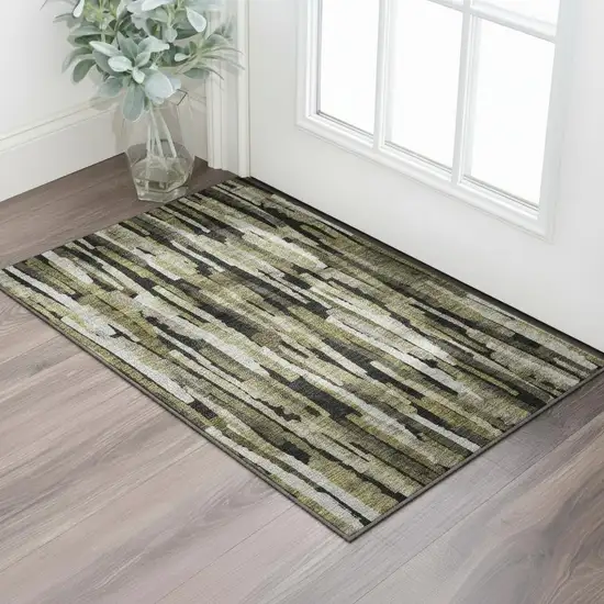 Brown Charcoal And Gray Striped Washable Area Rug With UV Protection Photo 2