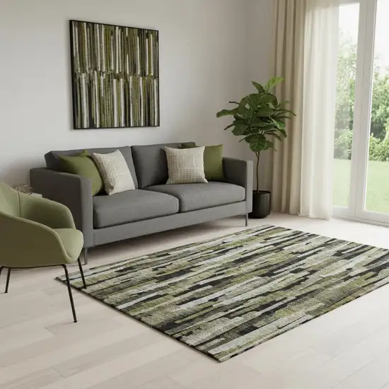 Brown Charcoal And Gray Striped Washable Area Rug With UV Protection Photo 2