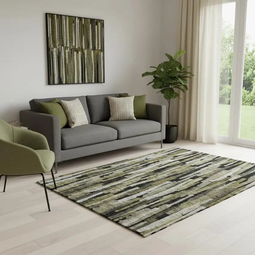 Brown Charcoal And Gray Striped Washable Area Rug With UV Protection Photo 2