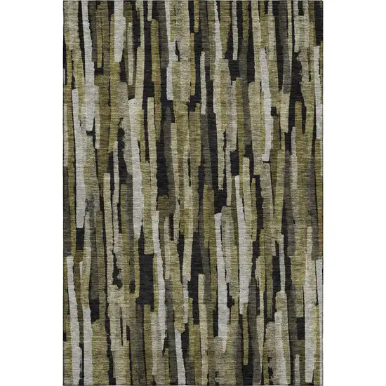 Brown Charcoal And Gray Striped Washable Area Rug With UV Protection Photo 1