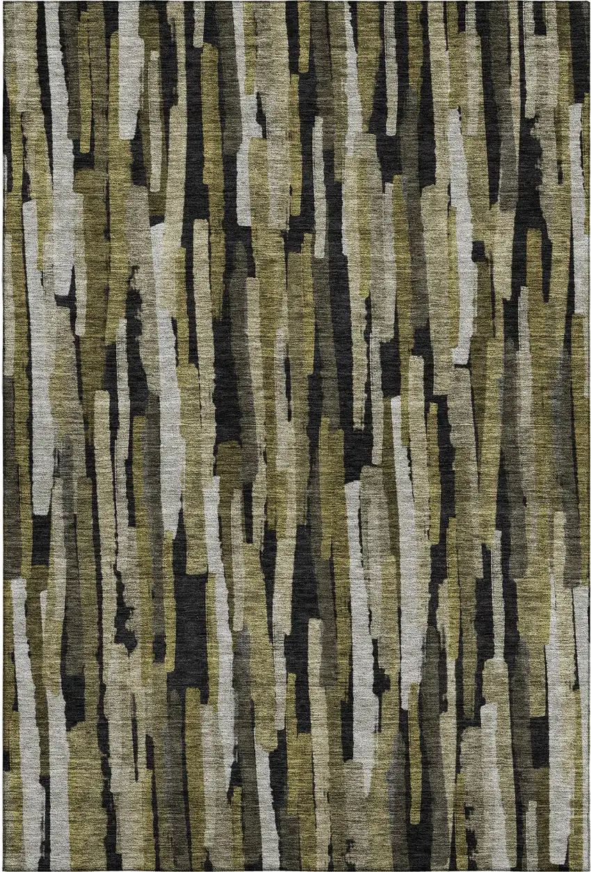 Brown Charcoal And Gray Striped Washable Area Rug With UV Protection Photo 1