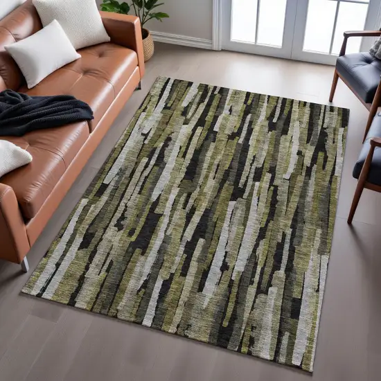 Brown Charcoal And Gray Striped Washable Area Rug With UV Protection Photo 5