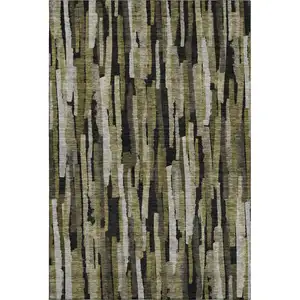 Photo of Brown Charcoal And Gray Striped Washable Area Rug With UV Protection