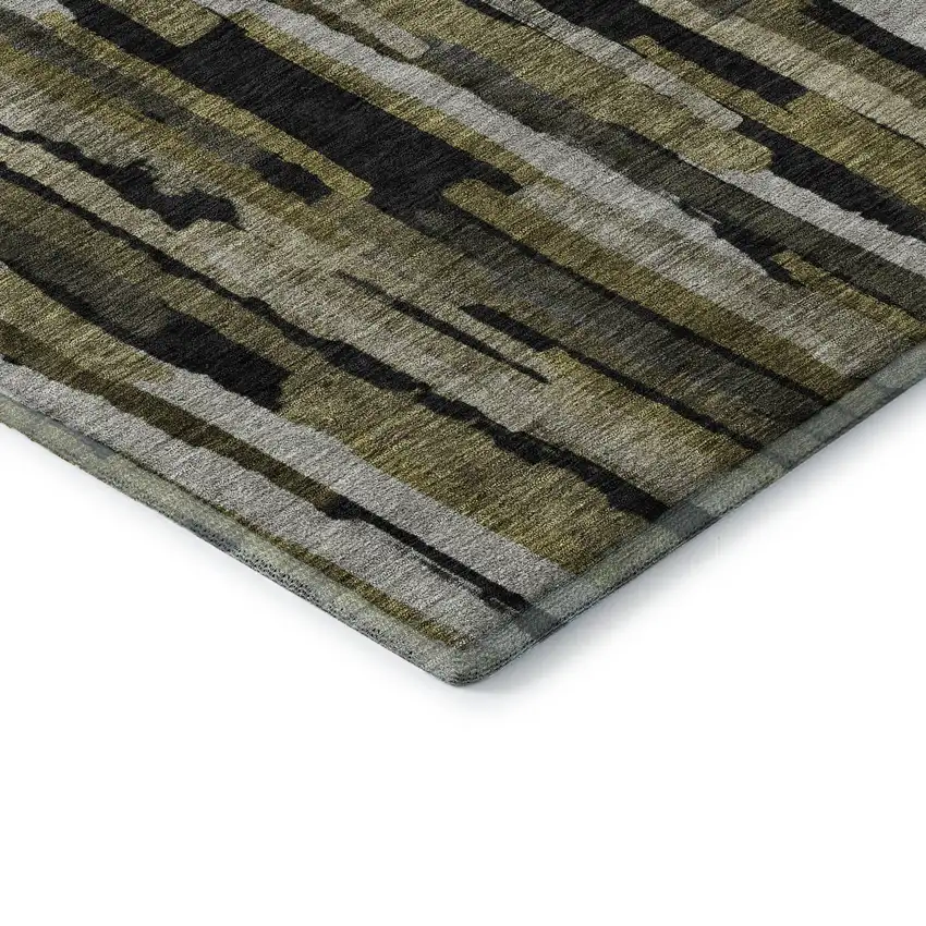 Brown Charcoal And Gray Striped Washable Area Rug With UV Protection Photo 7