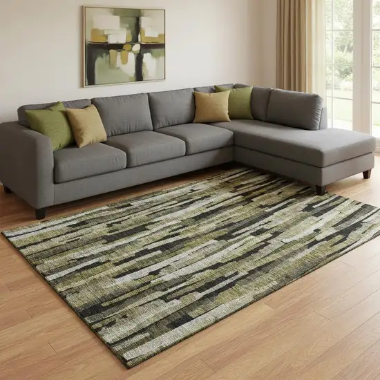 Brown Charcoal And Gray Striped Washable Area Rug With UV Protection Photo 2